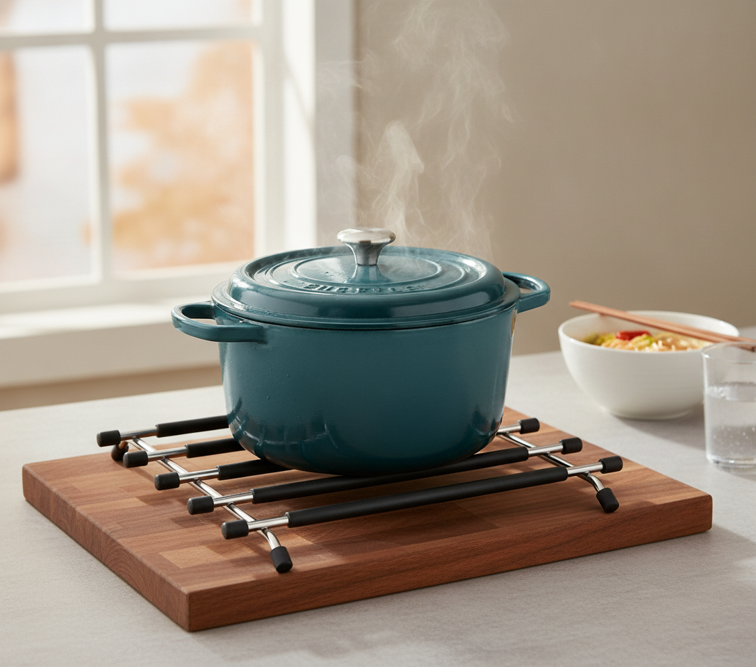 Stainless Steel and Silicone Pan Trivet, 20 x 20.5 cm, Black, SKU: 8054