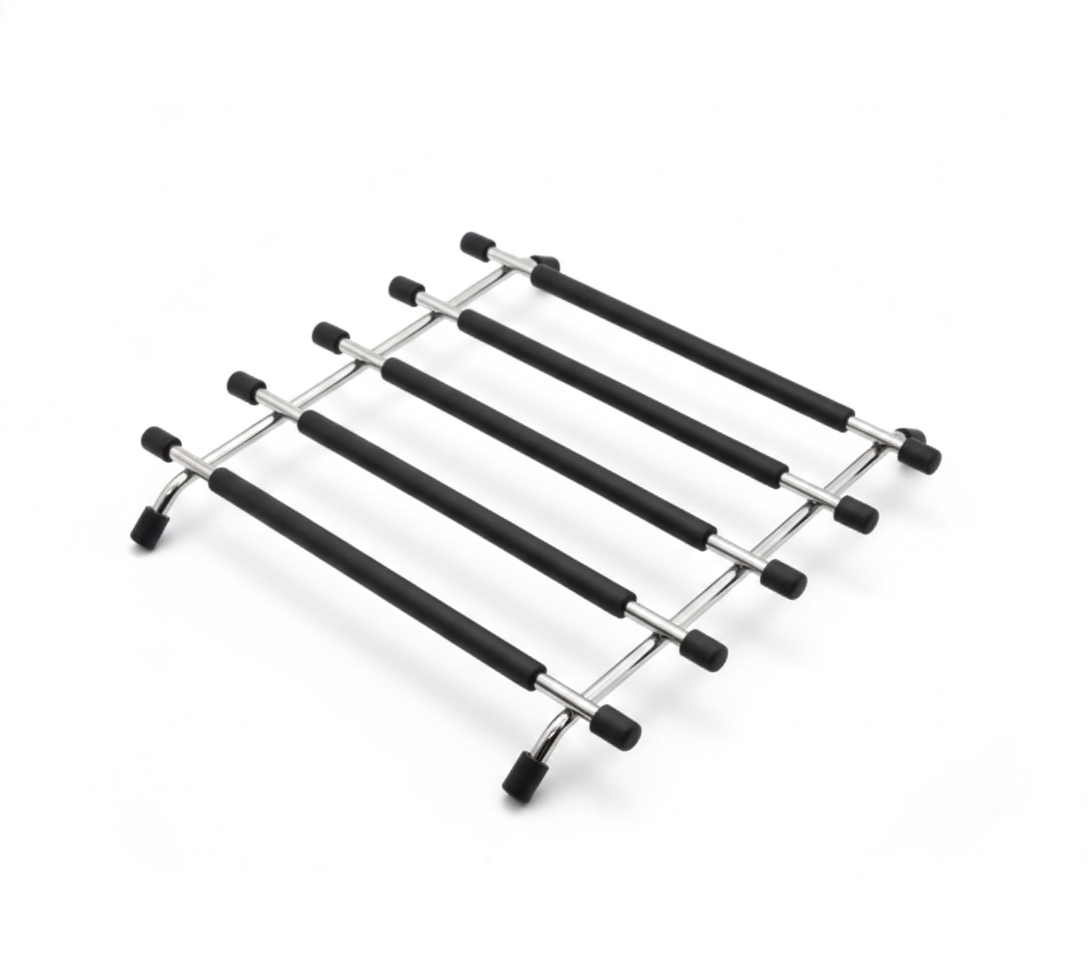 Stainless Steel and Silicone Pan Trivet, 20 x 20.5 cm, Black, SKU: 8054