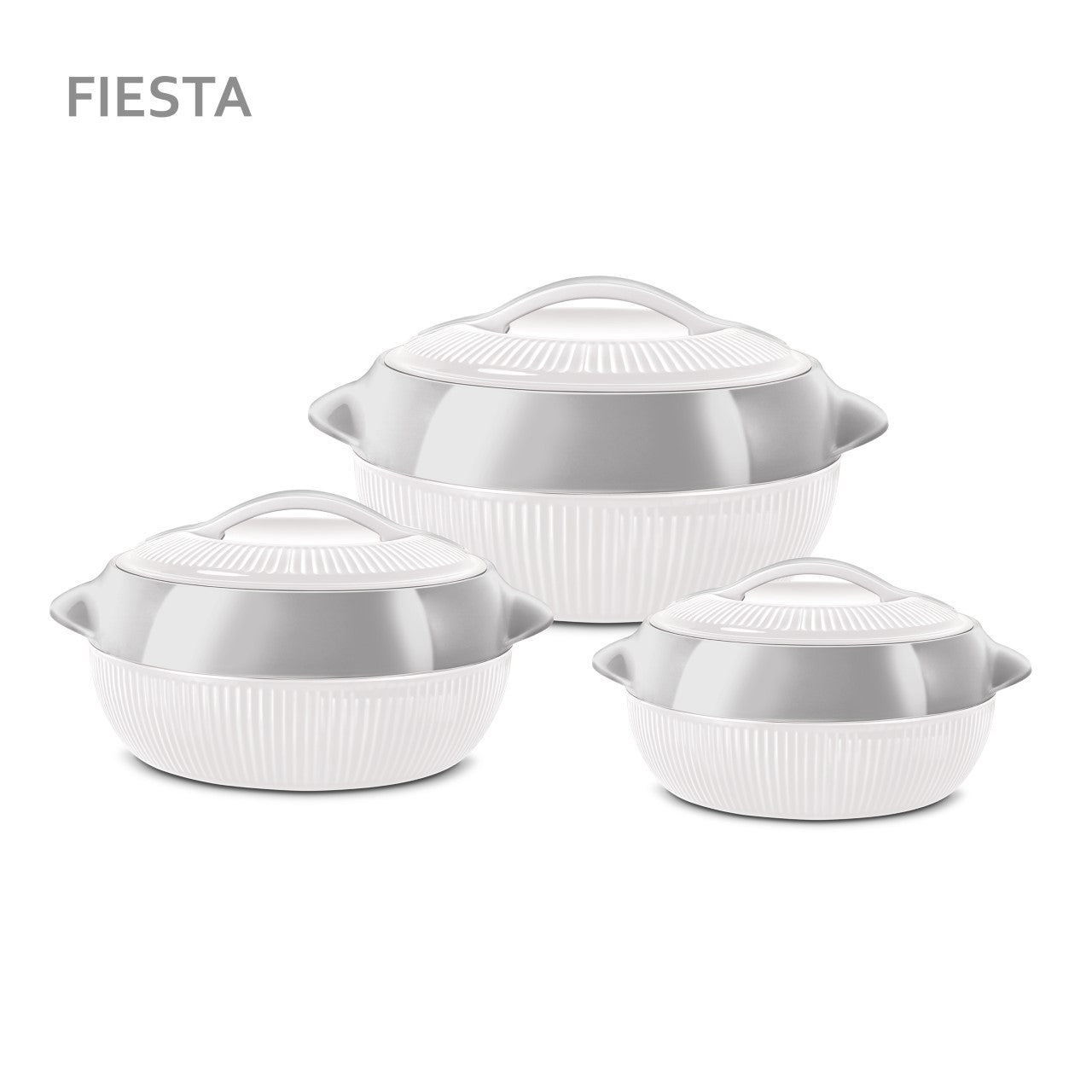 SQ Professional Fiesta Insulated Casserole Hot Pot Set of 3 White-Silver 8935
