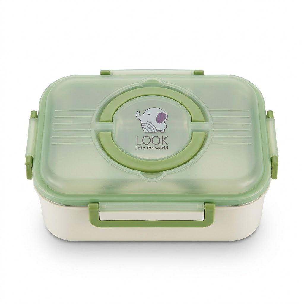 Plastic Lunch Box with Spoon, 381g, 24cm L × 15cm W × 7cm D, SKU 8216
