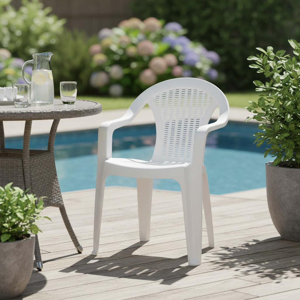 Mega White Garden Outdoor Chair Plastic 56 x 42 x 78 cm CT010 (Big Parcel Rate)