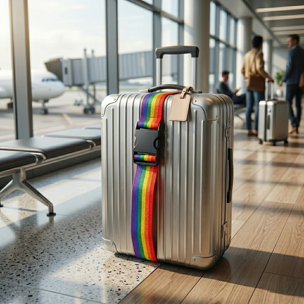 Adjustable Rainbow Suitcase Luggage Strap, Vibrant Multi-Colour Design, SKU 5832