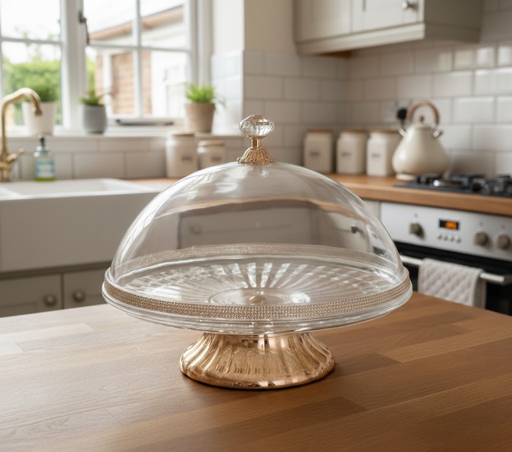 Rose Gold Plastic Cake Pastry Stand / Turntable with Cover 28.5 x 25cm 8163