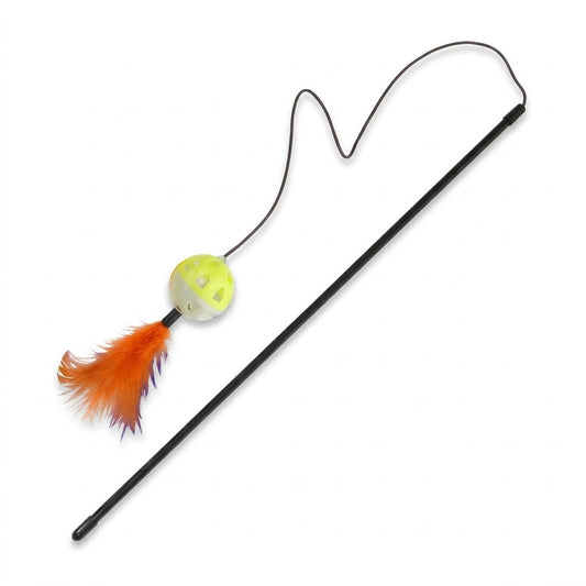 Cat Tease Toy Plastic Stick with Ball 43cm Assorted Colours SKU 7379