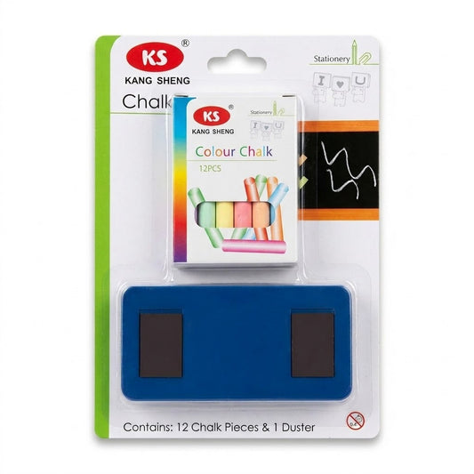 Coloured Chalk Sticks Set of 12 with Duster, SKU 7806