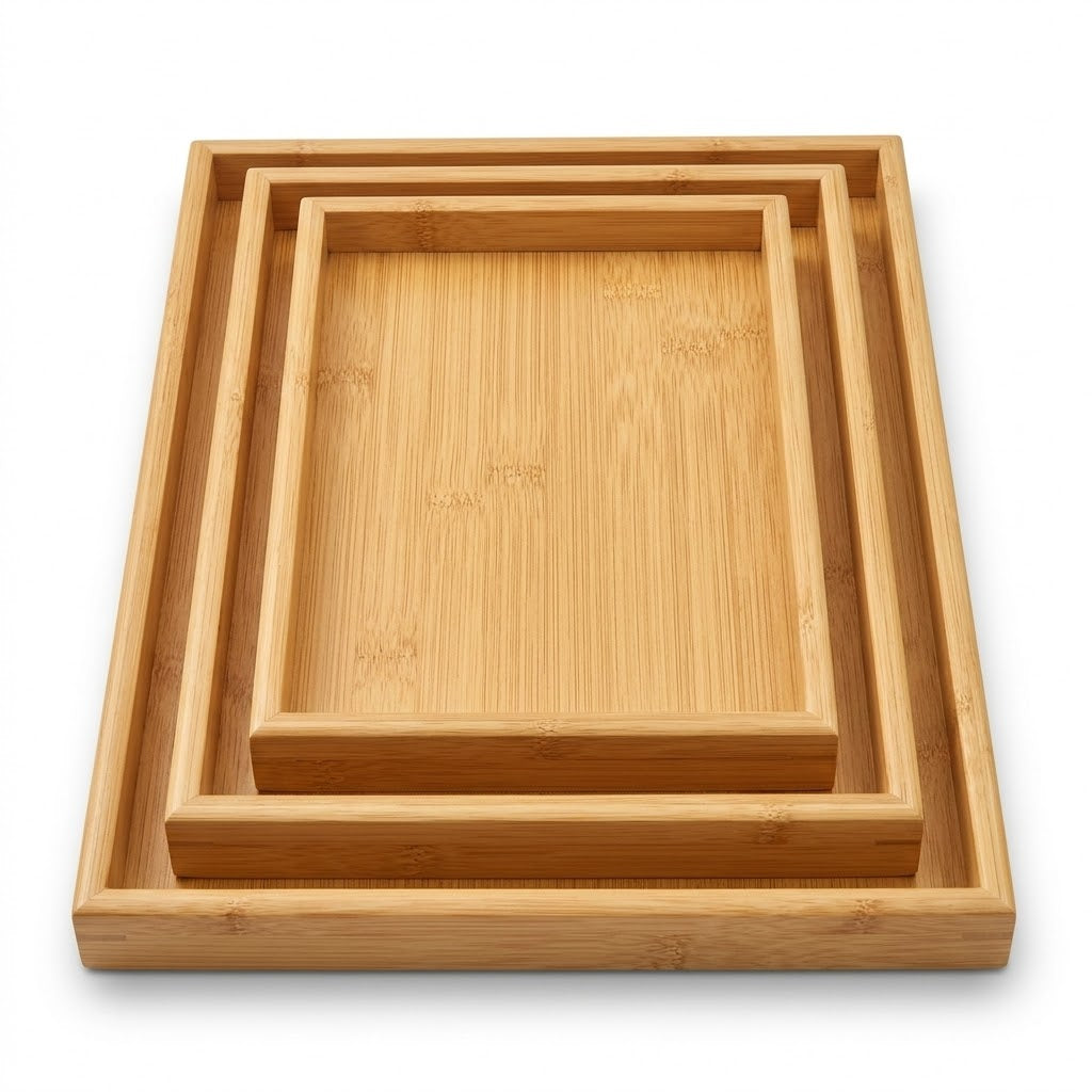 Superb 3-Piece MDF Wooden Trays (1297g) - 40x30, 35x25, 30x20cm 8177