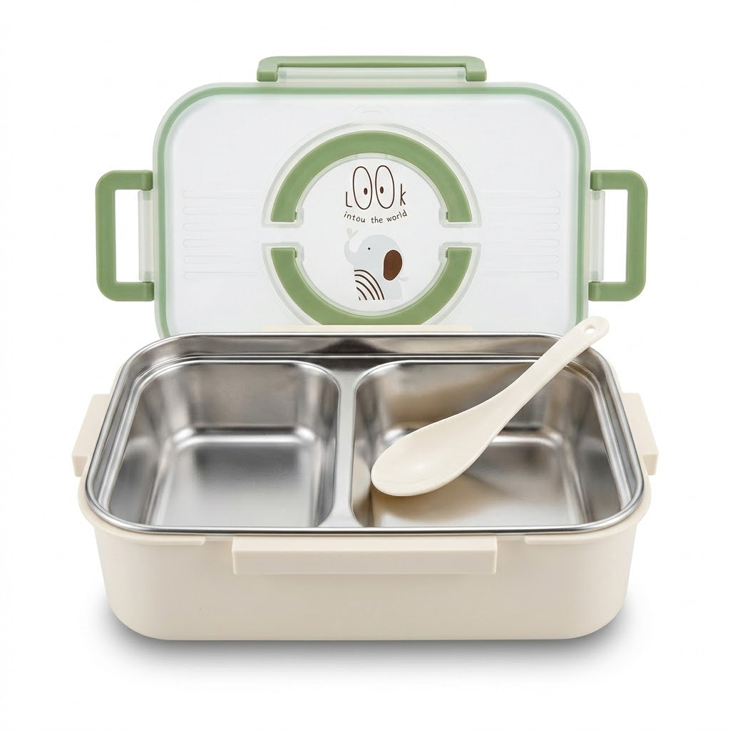 Plastic Lunch Box with Spoon, 381g, 24cm L × 15cm W × 7cm D, SKU 8216