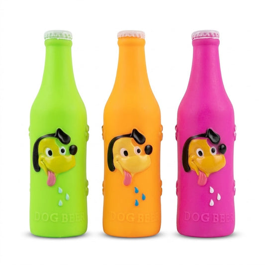 Squeaky Dog Beer Bottle Toy 18 x 5.3cm Assorted Colours SKU 6649 A