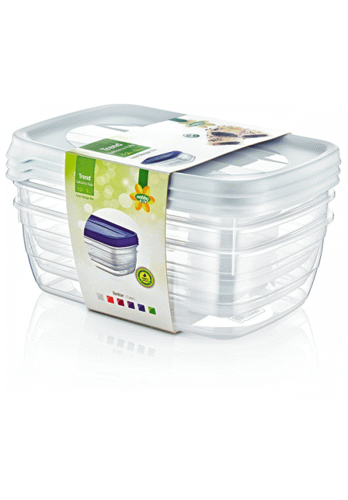 Trend Rectangular Food Storage Container 1.2 Litre Pack of 3 Assorted Colours 021016 (Parcel Rate)