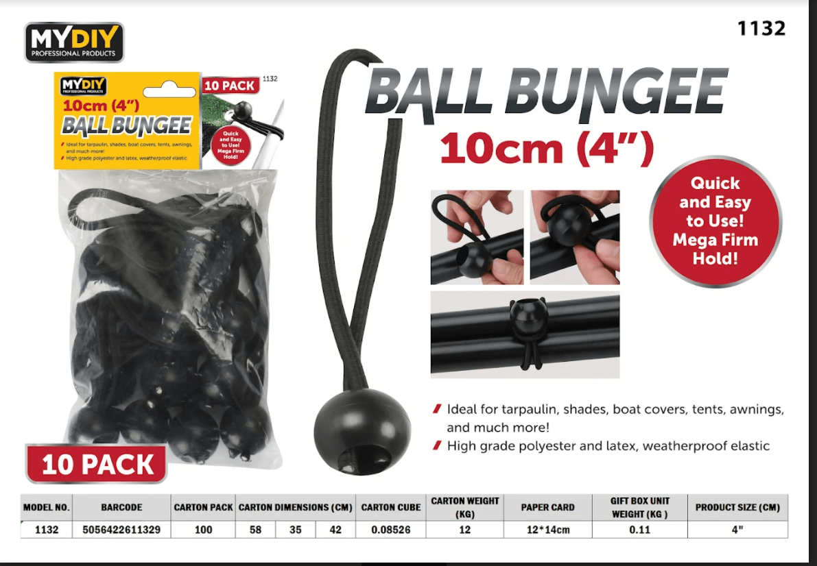 4" Ball Bungee Ties Pack of 10 1132 (Parcel Rate)