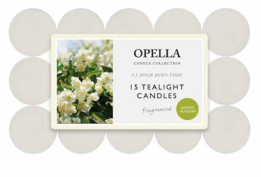 Beautifully Scented Opella Jasmine Blossom 12 Tealight Candles 3.5 Hour Burn Time CD001J (Parcel Rate)