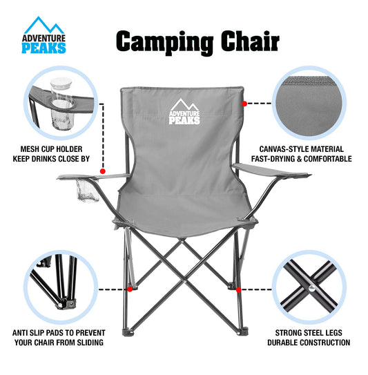 Foldable Camping Chair with Carry Bag 50 x 50 x 80 cm Grey 1433 (Big Parcel Rate)