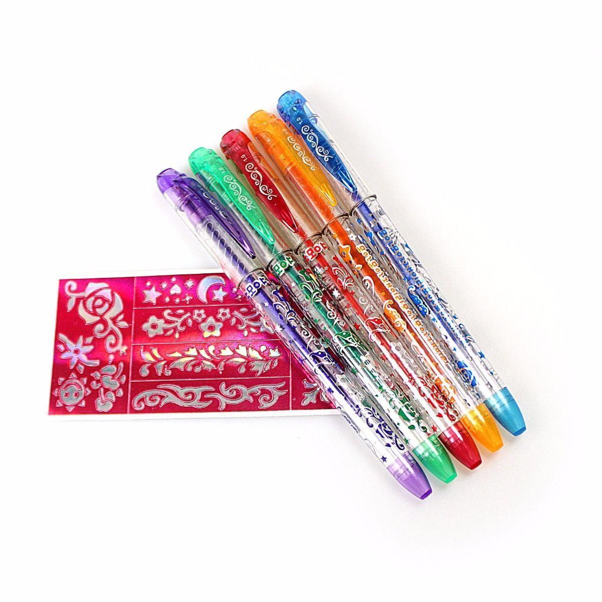 Tattoo Gel Pens with 2 Stencils Pack of 5 Assorted Colours 3598 (Large Letter Rate)