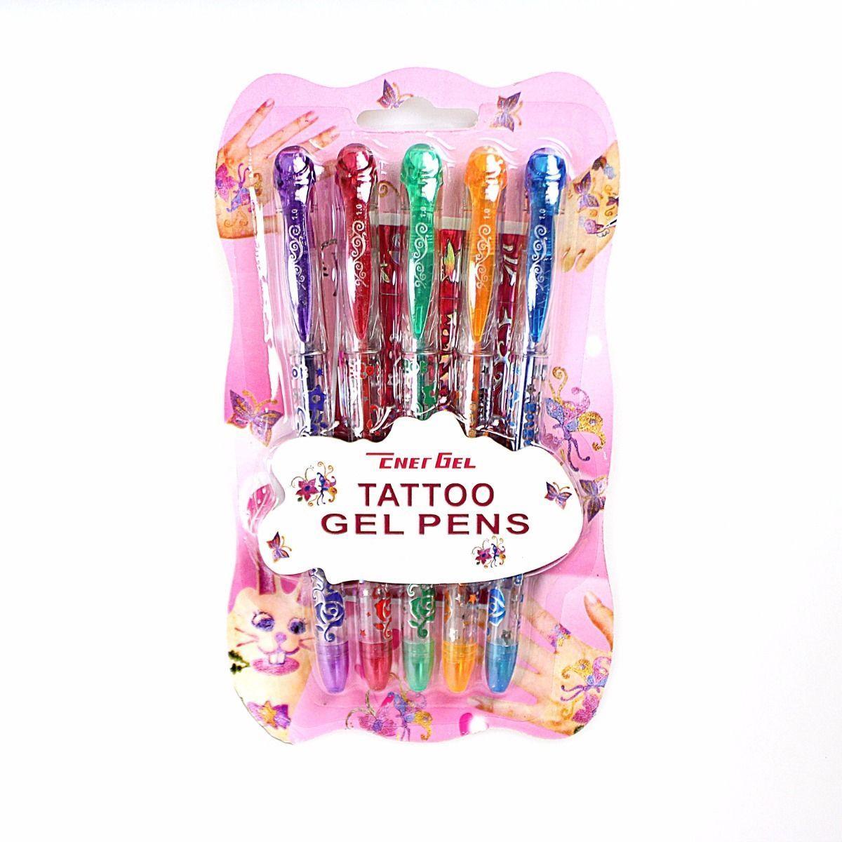 Tattoo Gel Pens with 2 Stencils Pack of 5 Assorted Colours 3598 (Large Letter Rate)