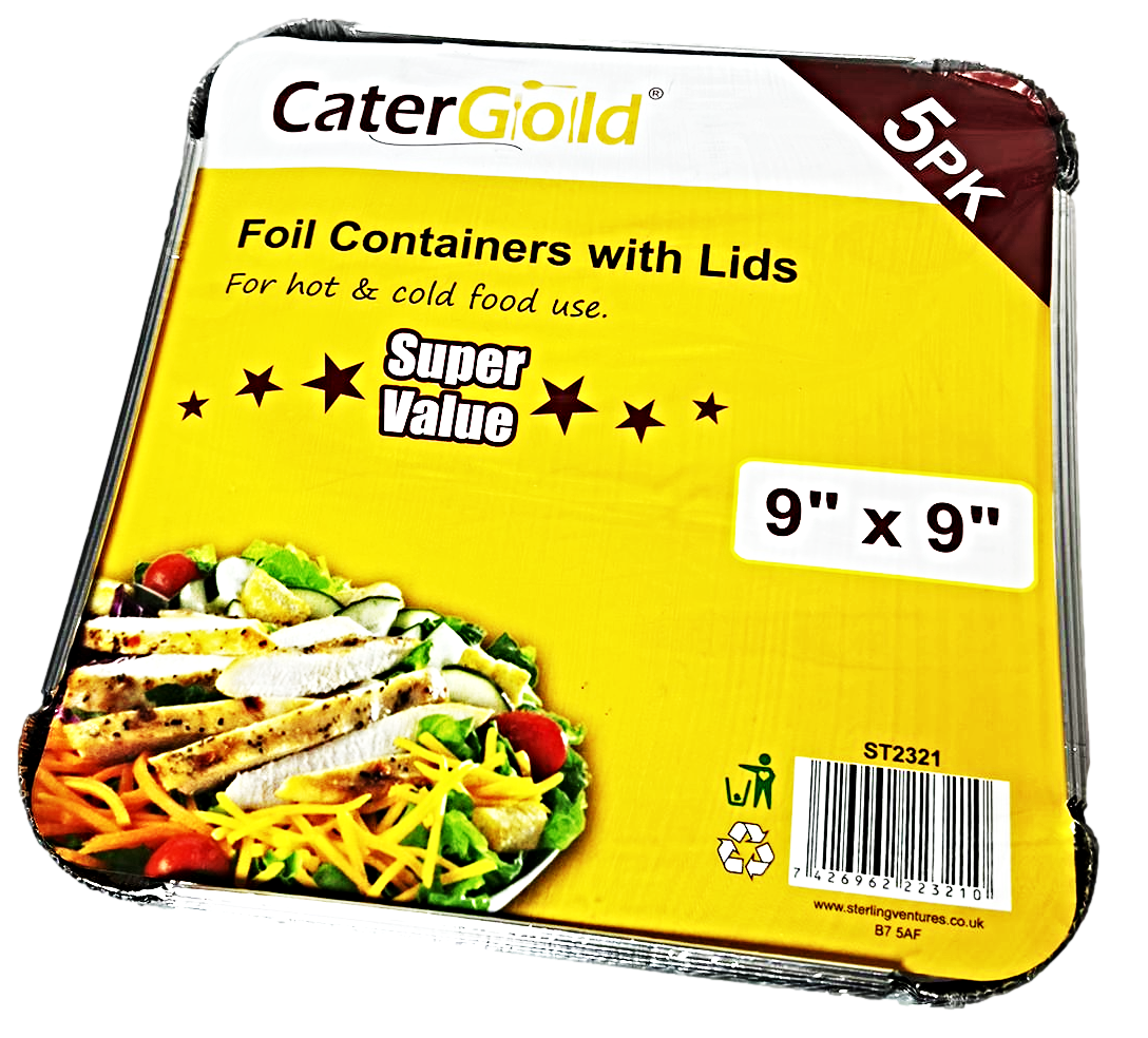 Aluminium Foil Food Containers 9 x 9" Pack of 5 ST2321 (Parcel Rate)