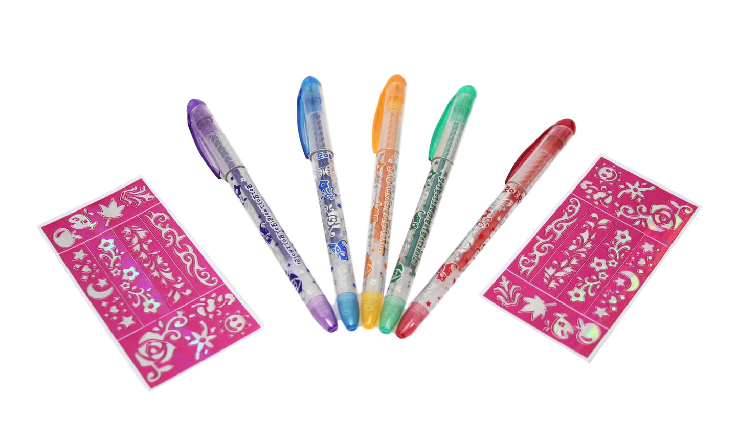 Tattoo Gel Pens with 2 Stencils Pack of 5 Assorted Colours 3598 (Large Letter Rate)
