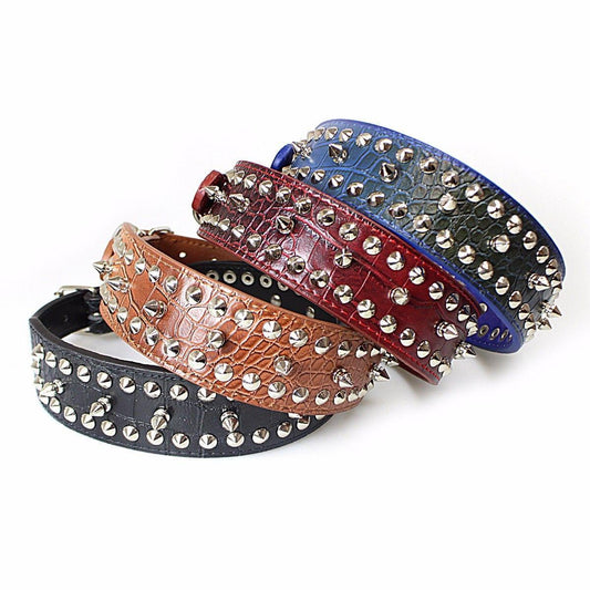 Pet Dog Adjustable PU Leather Studded Collar 2.8 x 35cm Assorted Colours 2139 (Parcel Rate)