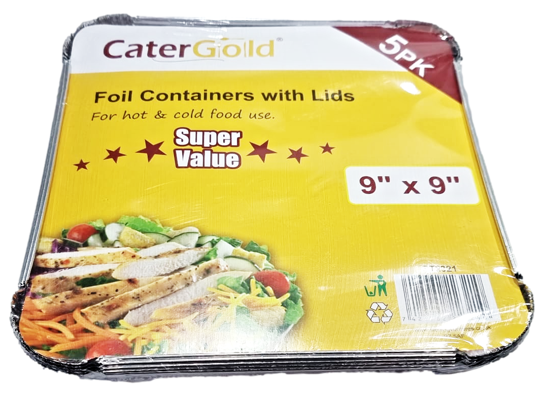 Aluminium Foil Food Containers 9 x 9" Pack of 5 ST2321 (Parcel Rate)