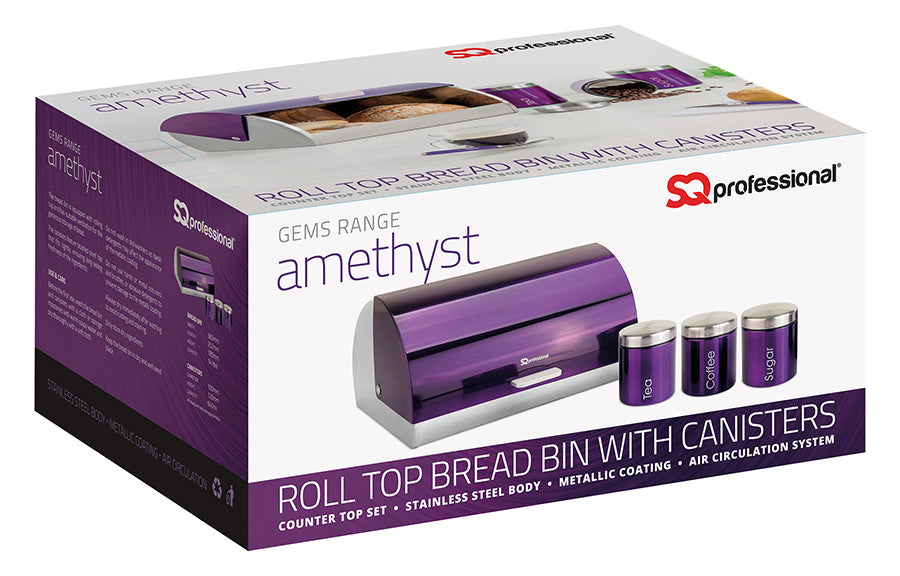 SQ Professional Gems Metal Bread Bin with 3 Canisters Assorted Colours 9895 (Big Parcel Rate)