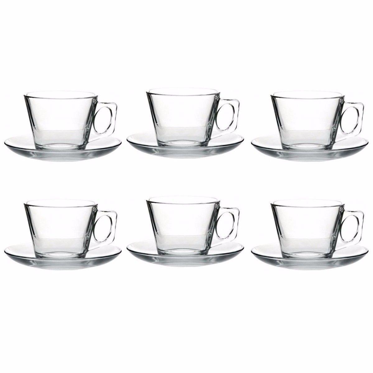 PB Vela Glass Espresso Coffee Cups with Saucers 80ml Set of 12 97301 (Parcel Rate)