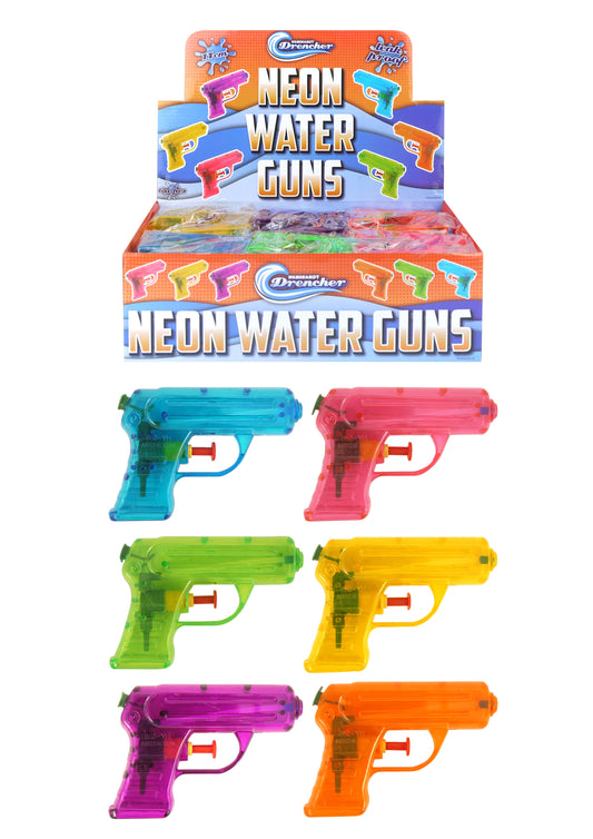 Plastic Kids Neon Water Gun 11cm Assorted Neon Colours R08265 (Parcel Rate)