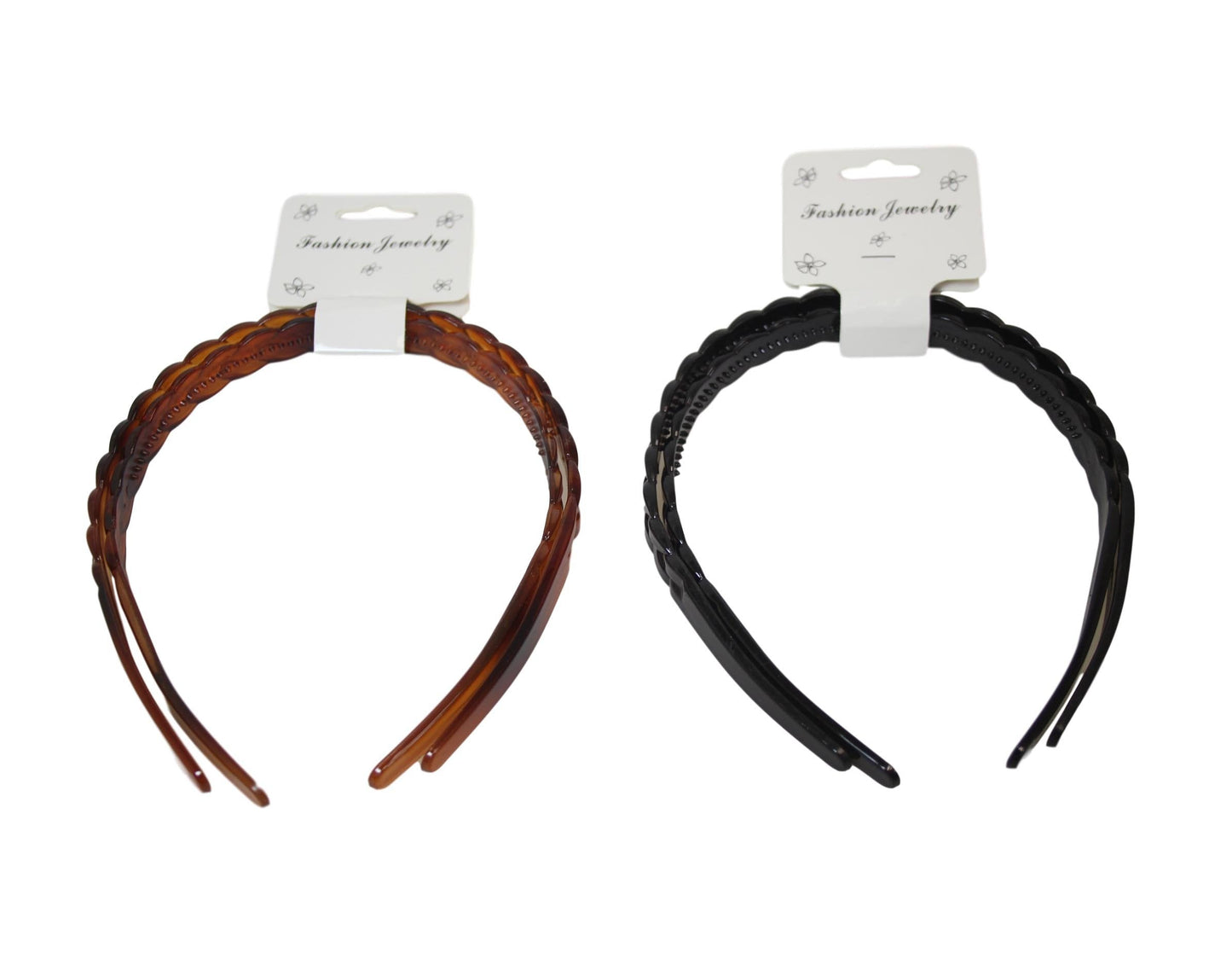 Girl's Plastic Wavy Hair Head Band 1.3cm Pack of 2 Assorted Colours 6495 (Large Letter Rate)