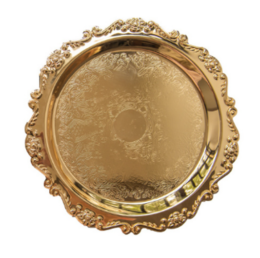 Plastic Round Serving Tray Baroque Style Flower Design 36 cm Assorted Colours 6850 (Parcel Rate)