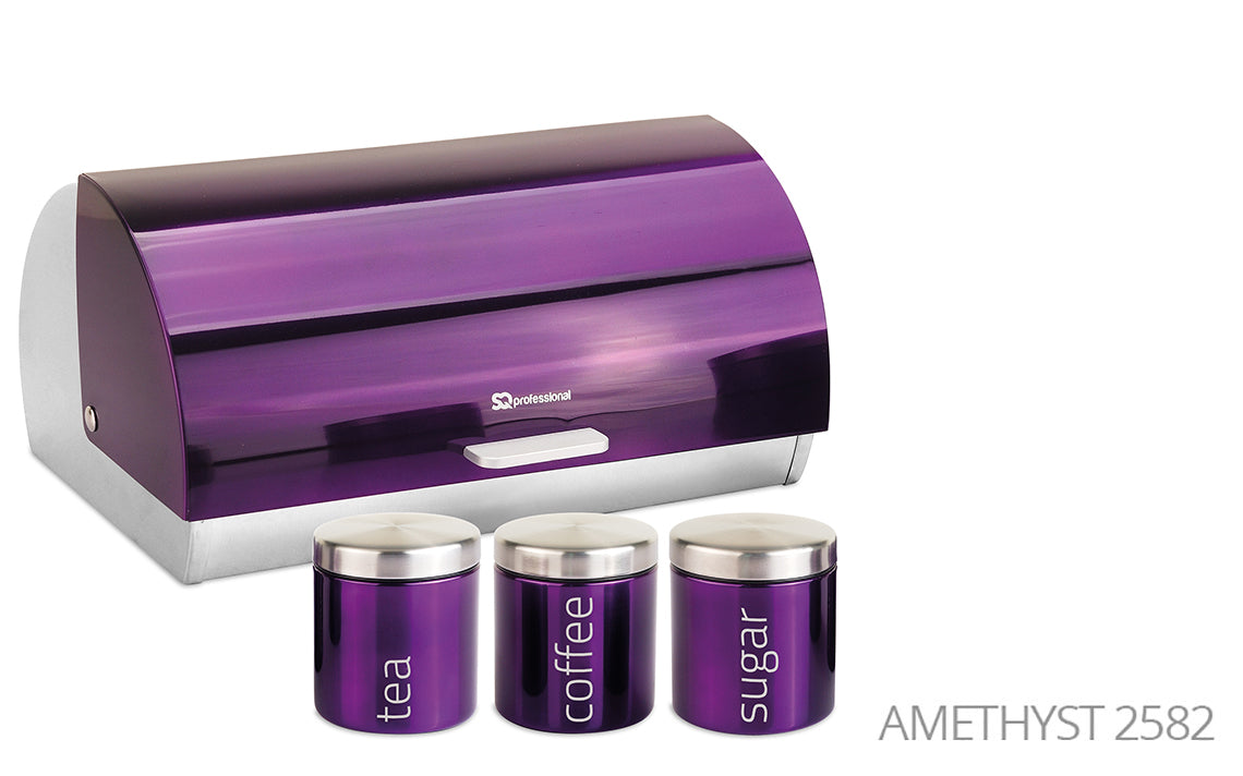 SQ Professional Gems Metal Bread Bin with 3 Canisters Assorted Colours 9895 (Big Parcel Rate)