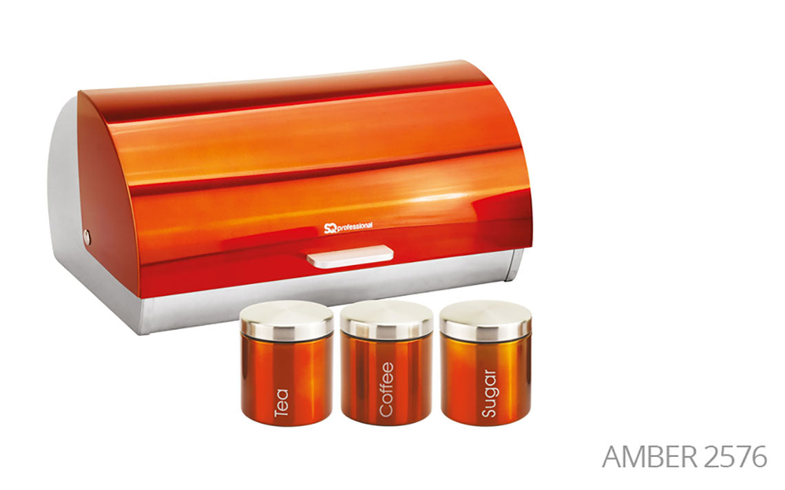 SQ Professional Gems Metal Bread Bin with 3 Canisters Assorted Colours 9895 (Big Parcel Rate)