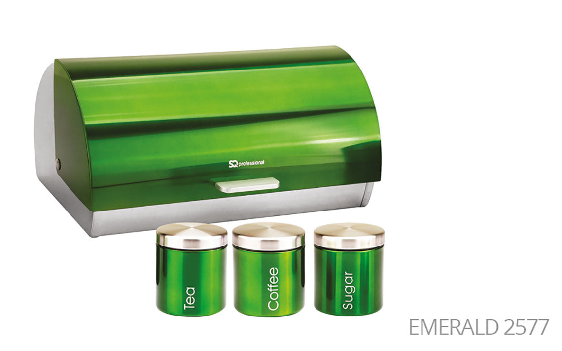 SQ Professional Gems Metal Bread Bin with 3 Canisters Assorted Colours 9895 (Big Parcel Rate)