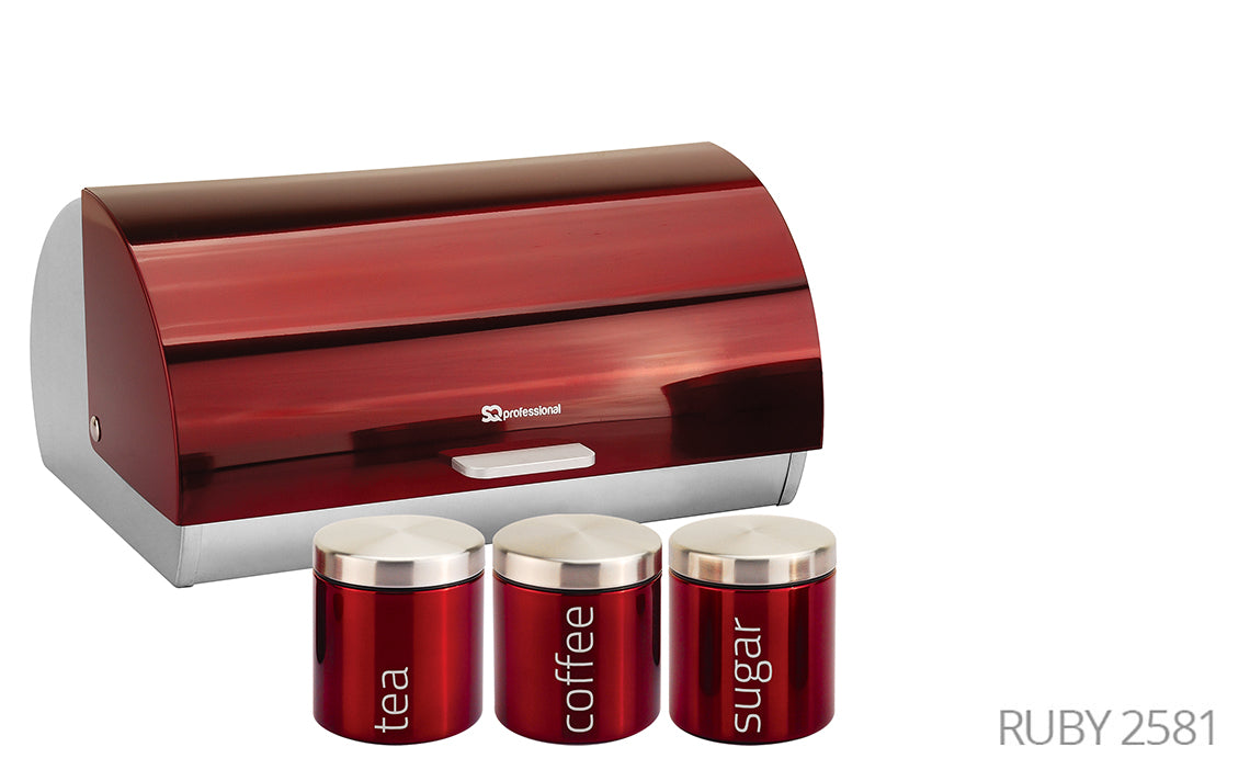 SQ Professional Gems Metal Bread Bin with 3 Canisters Assorted Colours 9895 (Big Parcel Rate)