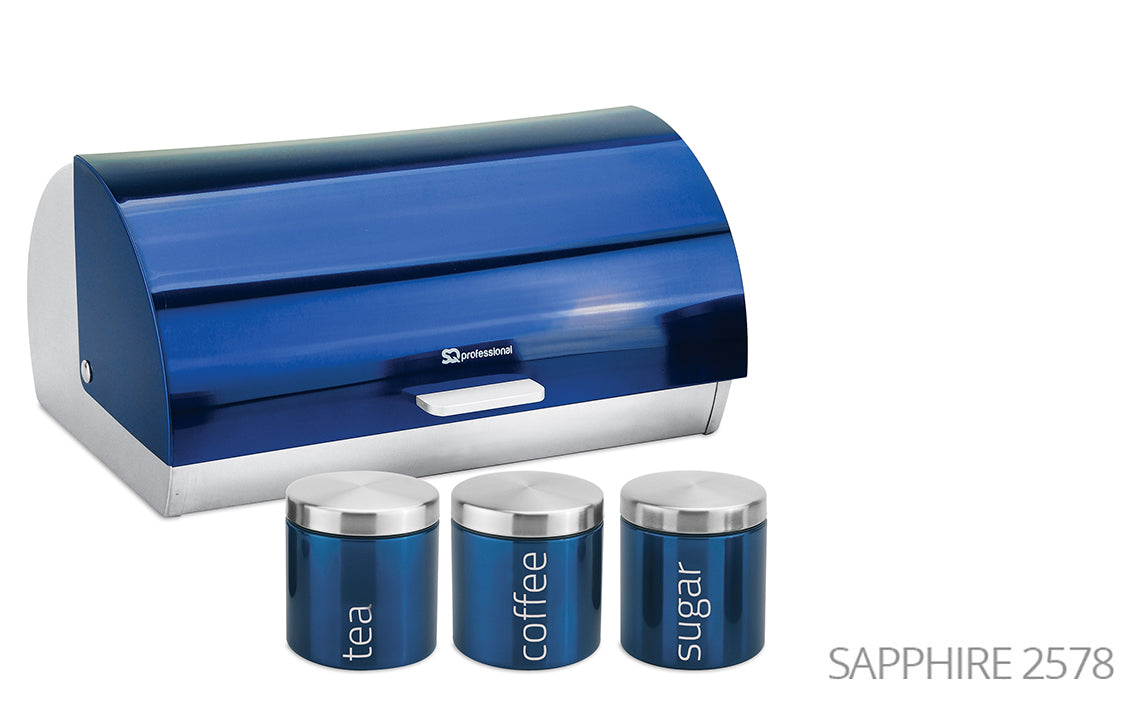 SQ Professional Gems Metal Bread Bin with 3 Canisters Assorted Colours 9895 (Big Parcel Rate)