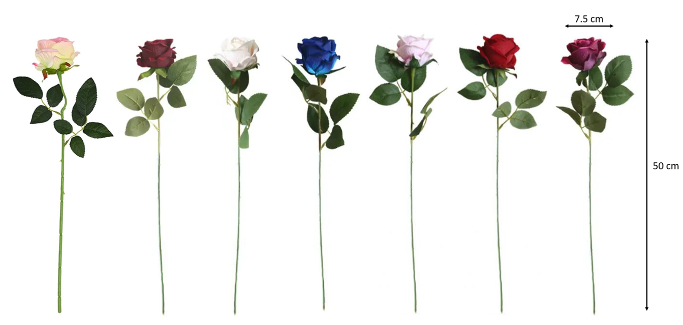 Plastic Artificial Fake Roses Single Stem Velvet Petals 50cm Assorted ...