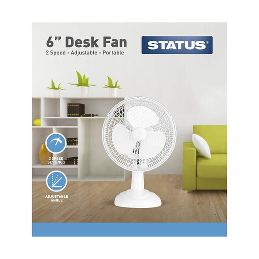 6'' White Status Desk Fan 2 Speed Settings Adjustable Angle Desk Fan S6DESKFAN