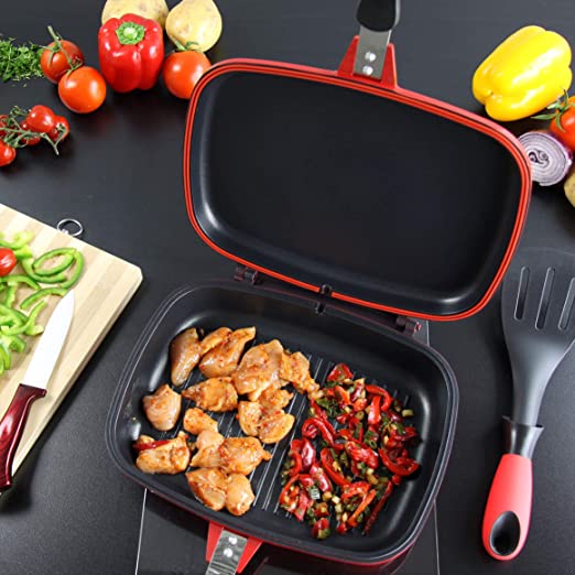 SQ Professional Nea Diecast Double Sided Magic Pan 32cm Rossa Red 4680 (Parcel Rate)