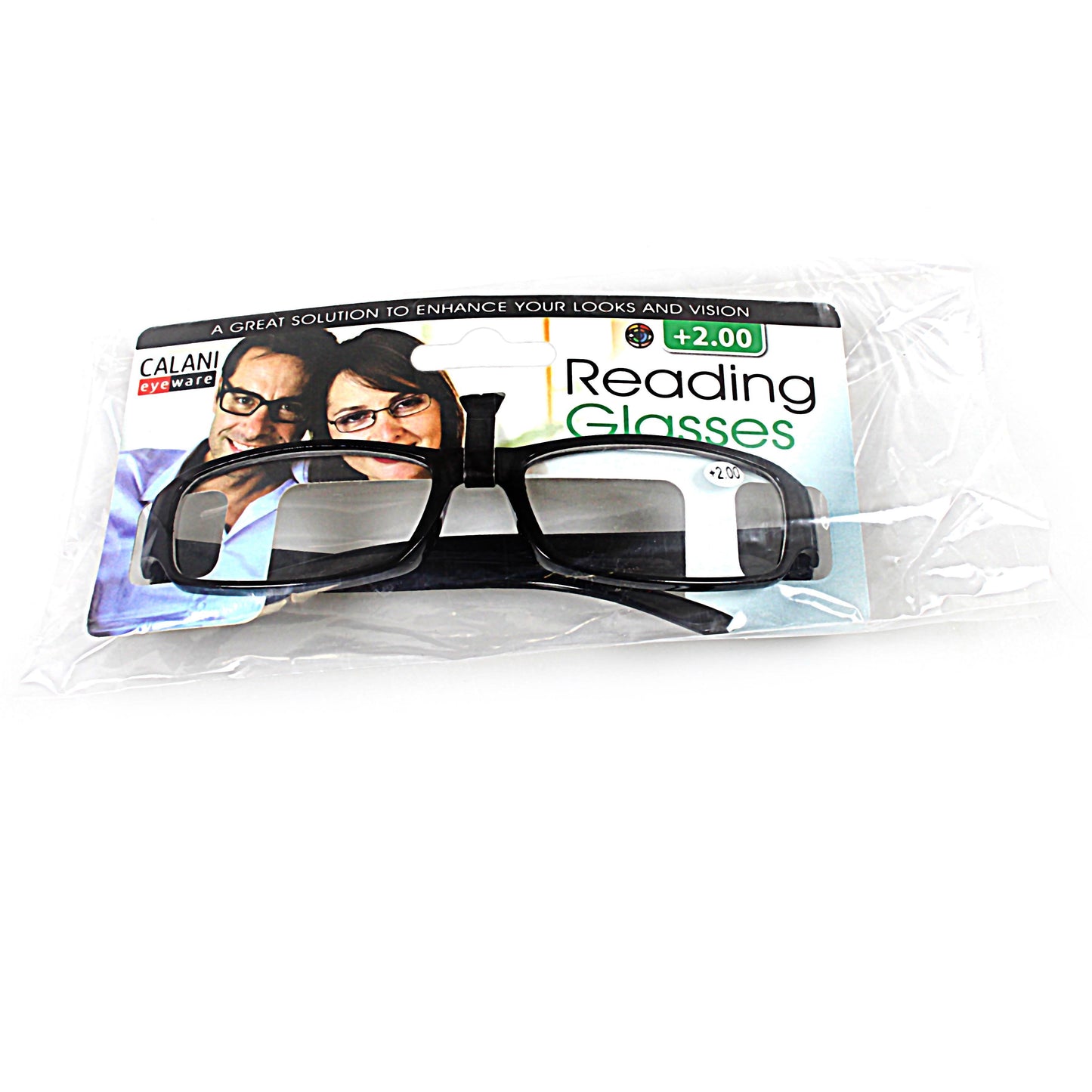 Plastic Calani Black Reading Glasses  +4.00 BOX400 (Parcel Rate)