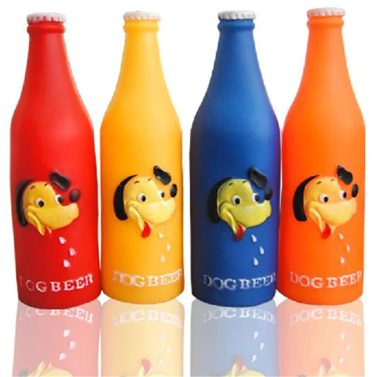 Pet Dog Toy Squeaky Dog Beer Bottle 19 x 6 cm Assorted Colours 6649 A (Parcel Rate)