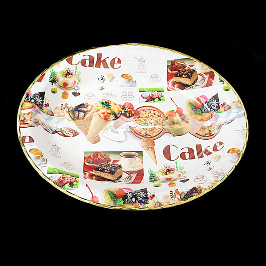 Plastic Round Coffee Tea Serving Tray with Printed Design 45cm x 35cm Assorted Designs 1387 (Parcel Rate)