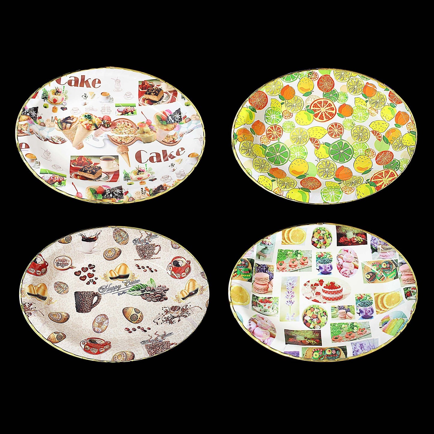 Plastic Round Coffee Tea Serving Tray with Printed Design 45cm x 35cm Assorted Designs 1387 (Parcel Rate)