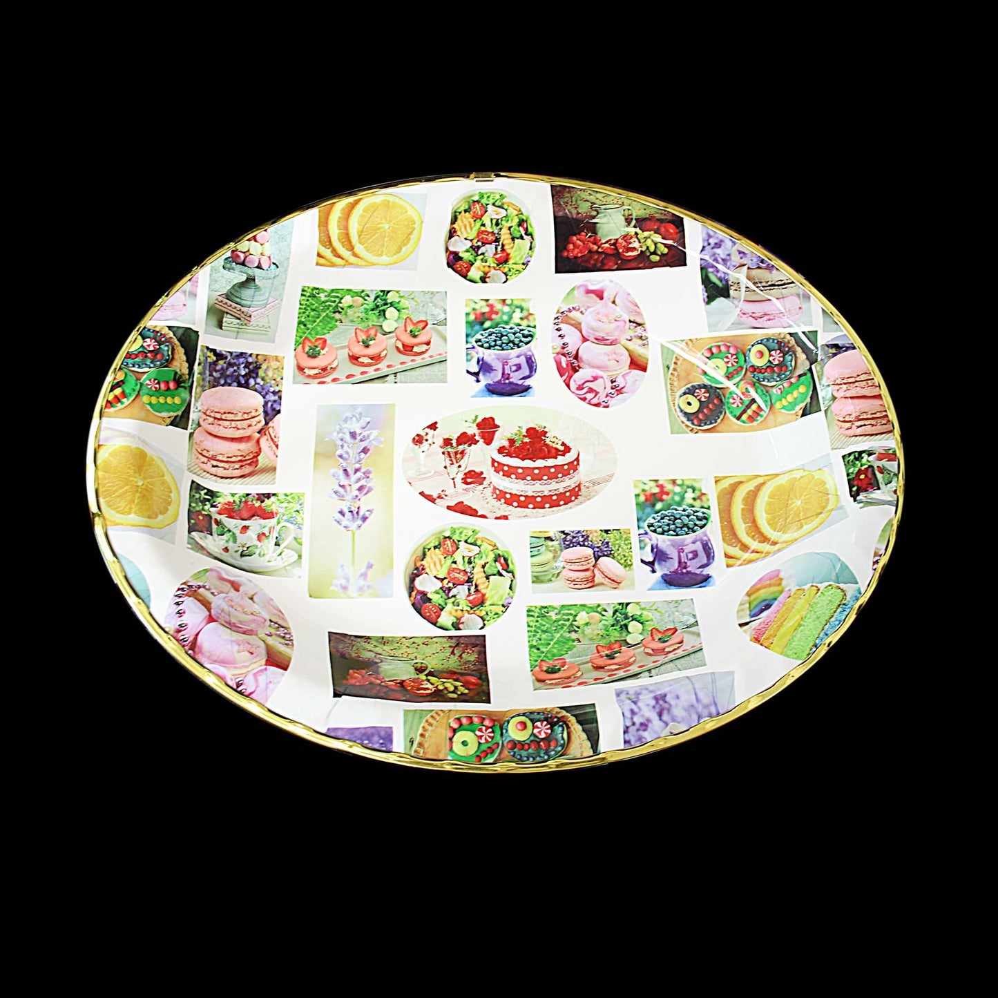 Plastic Round Coffee Tea Serving Tray with Printed Design 45cm x 35cm Assorted Designs 1387 (Parcel Rate)