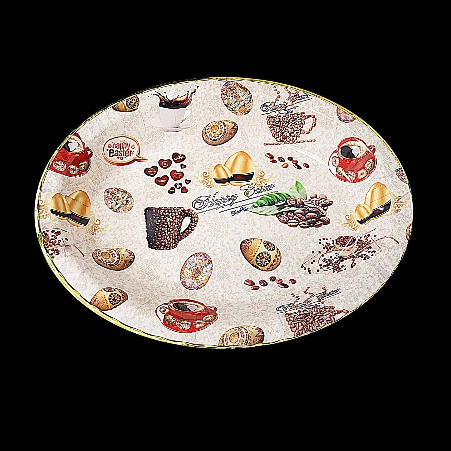 Plastic Round Coffee Tea Serving Tray with Printed Design 45cm x 35cm Assorted Designs 1387 (Parcel Rate)