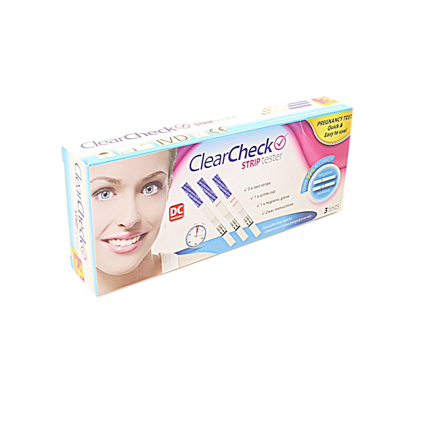 IIGEurope ClearCheck Pregnancy Strip Tester Kit Pack of 3 44690 / PREGA (Large Letter Rate)