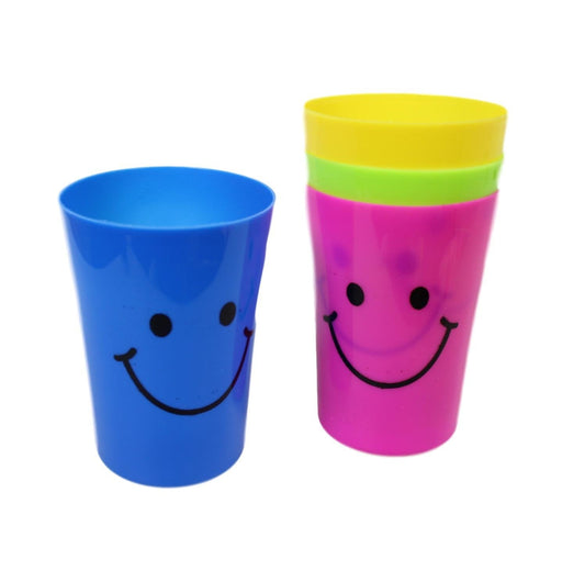 Plastic Smiley Face Glasses Cups Pack of 4 Assorted Colours 0439