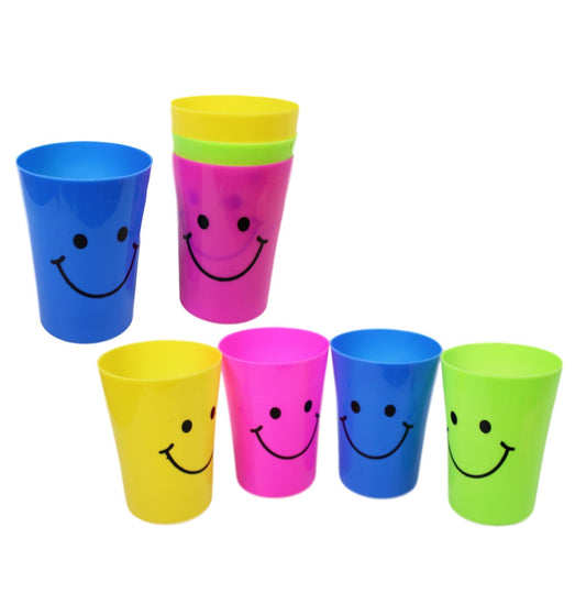 Plastic Smiley Face Glasses Cups Pack of 4 Assorted Colours 0439