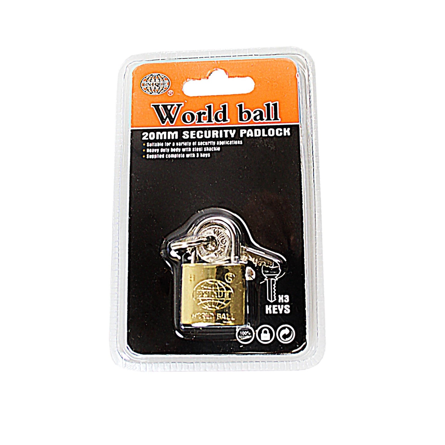 25mm Heavy Duty World Ball Unique Padlock 3 Keys Attached Diy 0243 A  (Large Letter Rate)