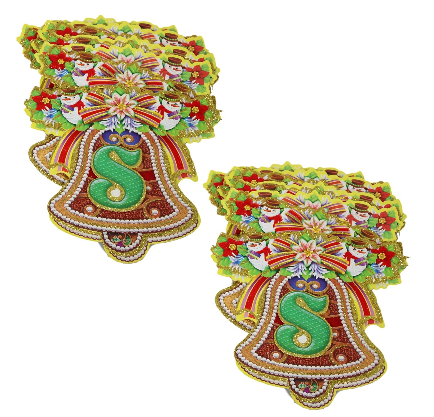 Merry Christmas Festive Paper Santa / Bell Bunting Banner with Glitter 2.6M Assorted Designs 5459 (Parcel Rate)