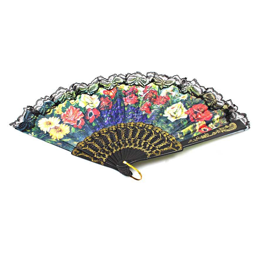 Fancy Mini Chinese Hand Fan with Floral / Scenery  Print 37 cm Assorted Colours 0914 A (Parcel Rate)