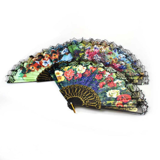 Fancy Mini Chinese Hand Fan with Floral / Scenery  Print 37 cm Assorted Colours 0914 A (Parcel Rate)