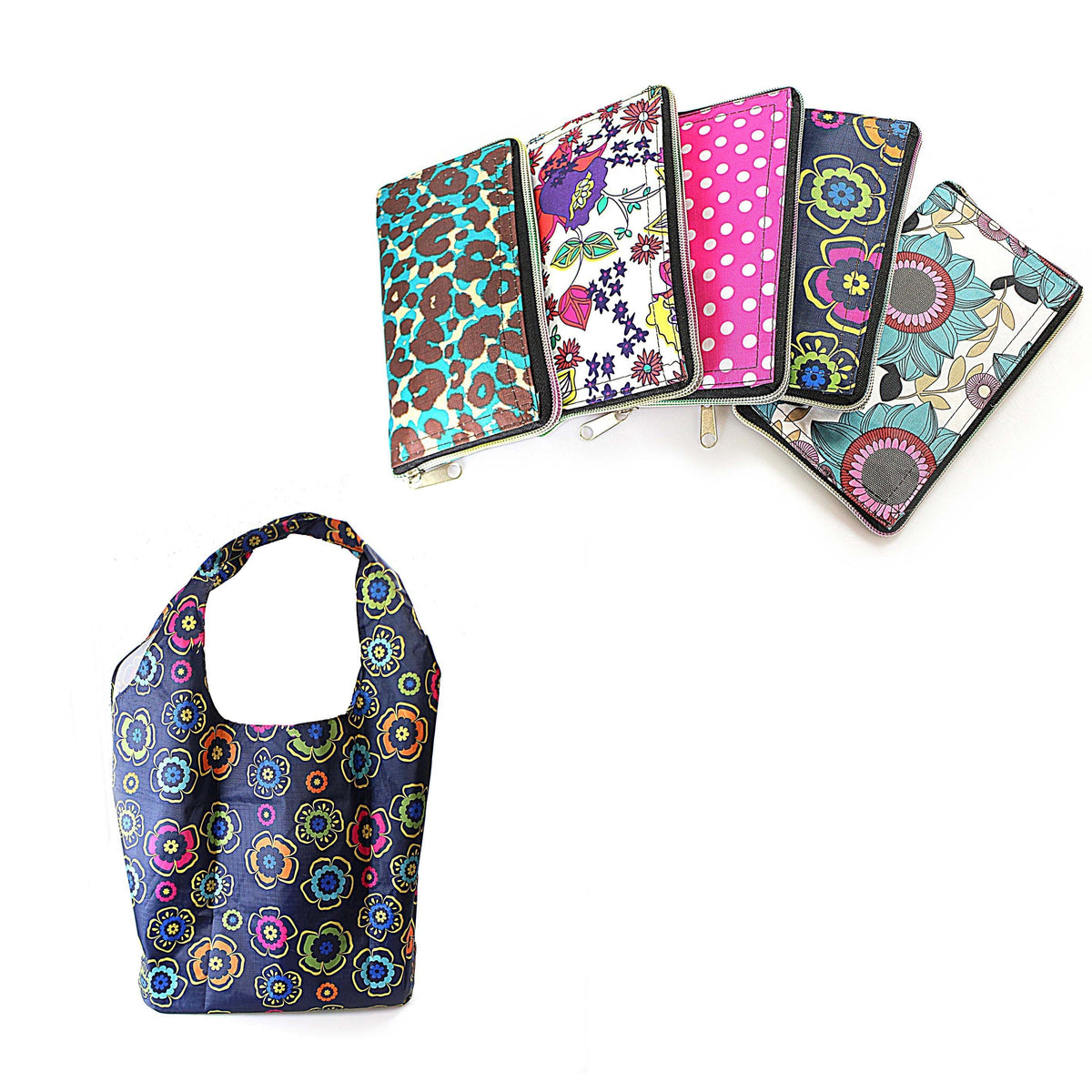 Adaptable Purse Foldable Reusable Shopping Carrier Bag with Zipper 18 cm Assorted Desi ...