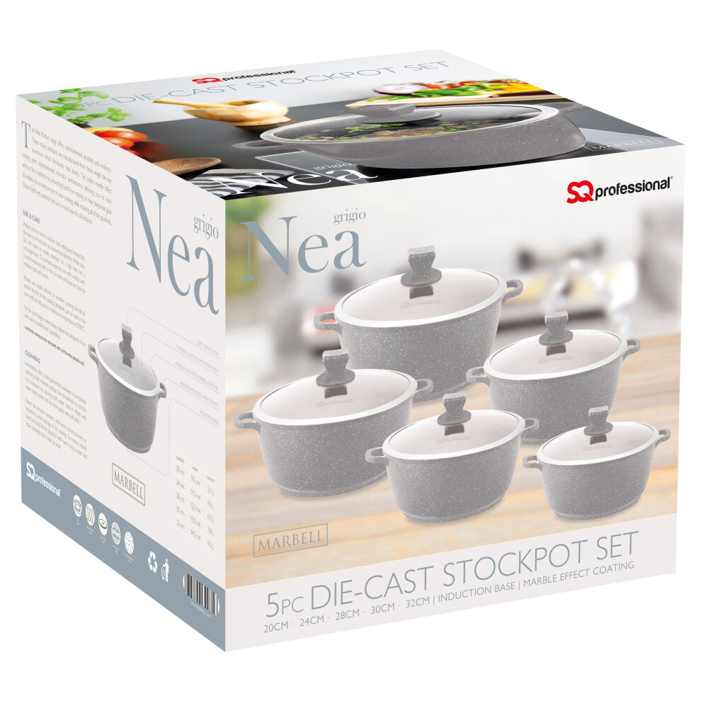 SQ Professional Nea Marbell Effect Diecast Stockpot Set of 5 Grigio 6761 (Big Parcel Rate)